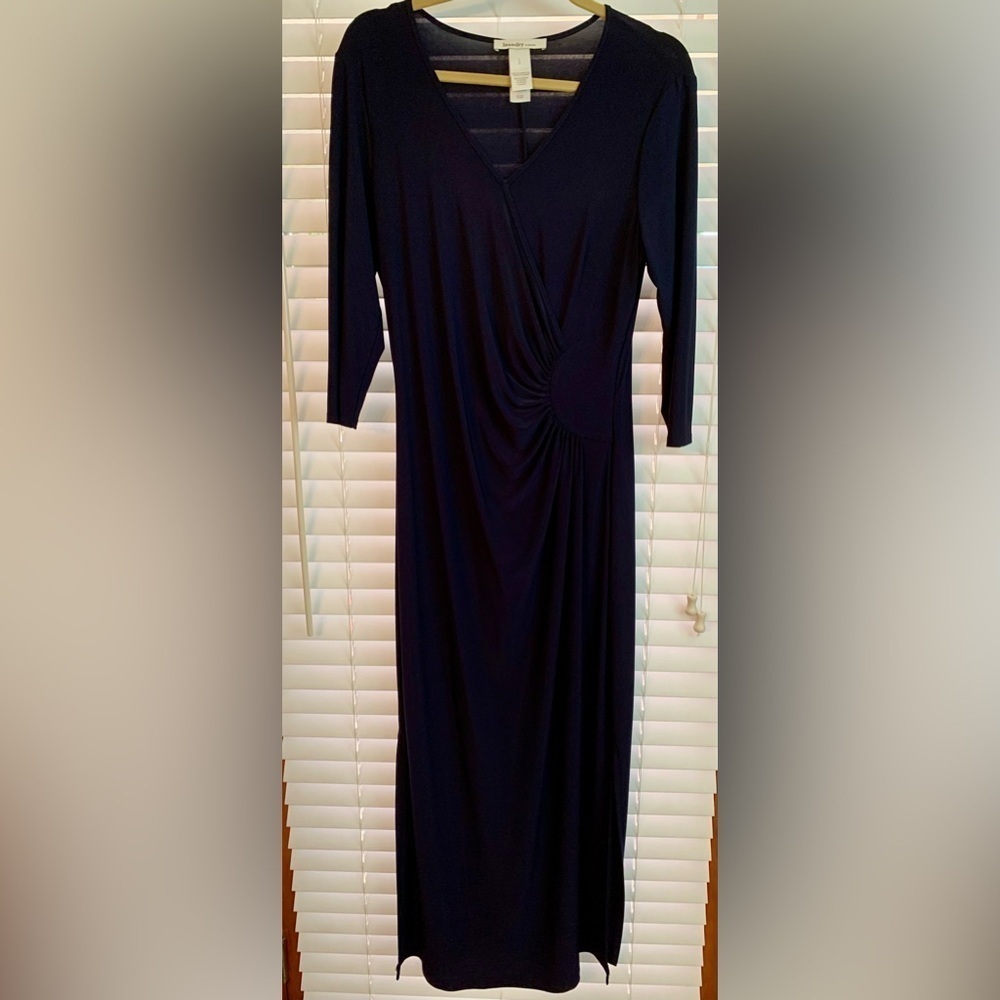 Laundry Navy Comfy Maxi Dress with Rousing on Side and Side Split